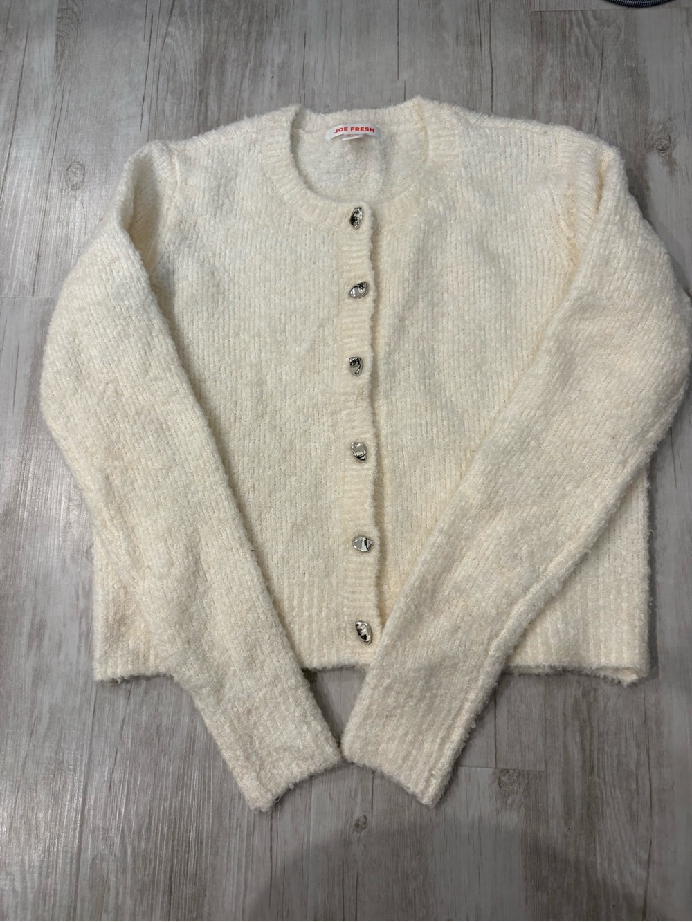 Joe Fresh Cream Fuzzy Button-Up Women's Sweater